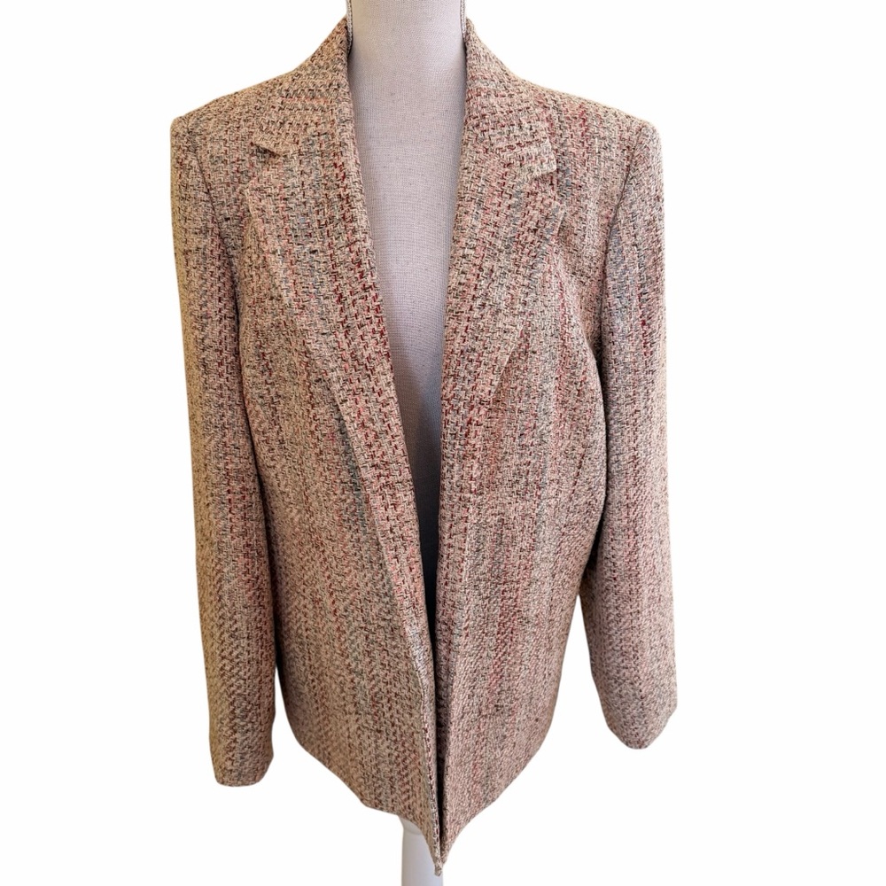 Orvis Cream/Peach/Blue/Tan Silk Tweed Open Front Blazer 18